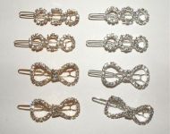 Rhinestone Ribbon Barrettes Silver