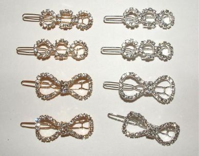 Rhinestone Ribbon Barrettes Silver