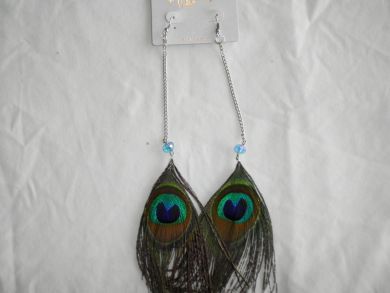 Peacock Feather Earrings-Long